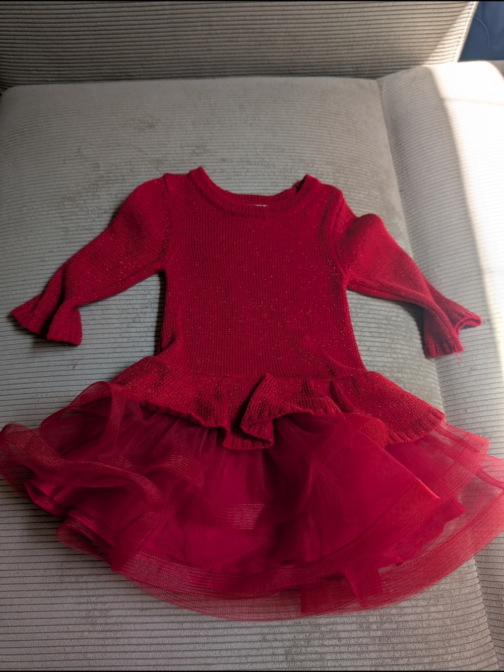 18 Months Red Glitter Knit Tulle Party Dress